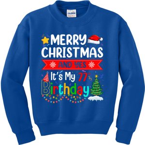 Lighting Merry Christmas Yes ItS My 77th Birthday Christmas Gift Kids Sweatshirt