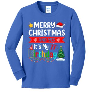 Lighting Merry Christmas Yes ItS My 77th Birthday Christmas Gift Kids Long Sleeve Shirt