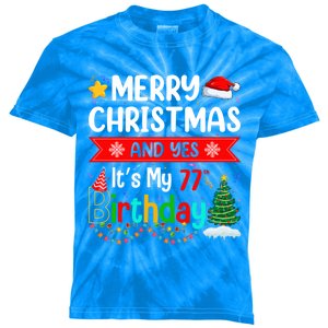 Lighting Merry Christmas Yes ItS My 77th Birthday Christmas Gift Kids Tie-Dye T-Shirt