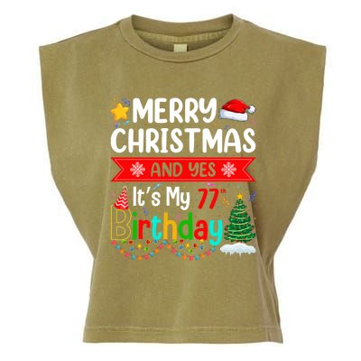 Lighting Merry Christmas Yes ItS My 77th Birthday Christmas Gift Garment-Dyed Women's Muscle Tee