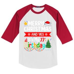 Lighting Merry Christmas Yes ItS My 77th Birthday Christmas Gift Kids Colorblock Raglan Jersey