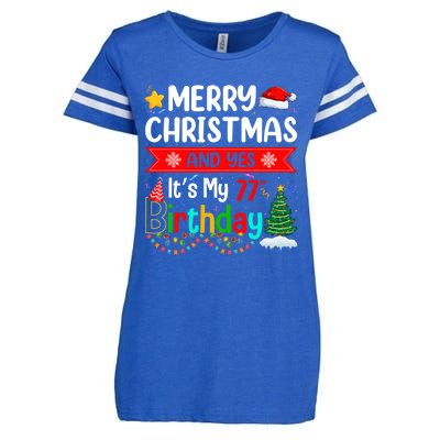 Lighting Merry Christmas Yes ItS My 77th Birthday Christmas Gift Enza Ladies Jersey Football T-Shirt