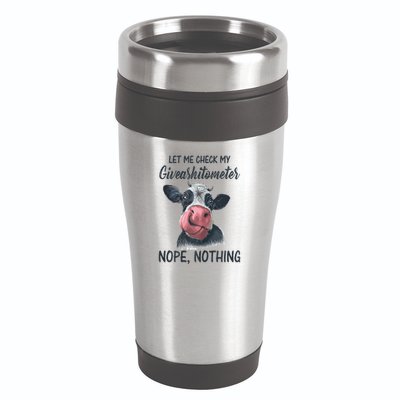 Let Me Check My Giveashitometer Nope Nothing Funny Cow 16oz Travel Tumbler