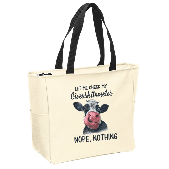 Let Me Check My Giveashitometer Nope Nothing Funny Cow Zip Tote Bag
