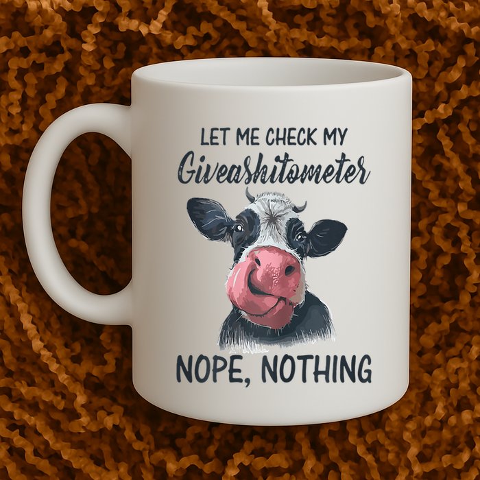 Let Me Check My Giveashitometer Nope Nothing Funny Cow Mug
