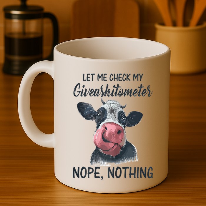 Let Me Check My Giveashitometer Nope Nothing Funny Cow Mug
