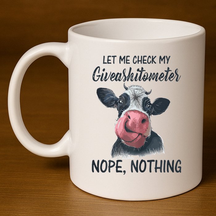 Let Me Check My Giveashitometer Nope Nothing Funny Cow 11oz C Handle Ceramic Mug