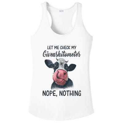 Let Me Check My Giveashitometer Nope Nothing Funny Cow Ladies PosiCharge Competitor Racerback Tank