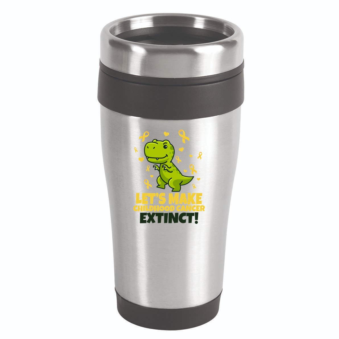 Let's Make Childhood Cancer Extinct Trex 16oz Travel Tumbler