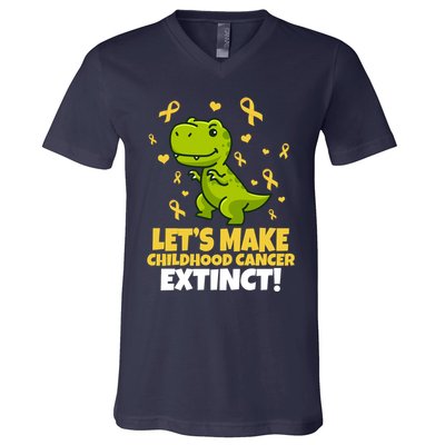 Let's Make Childhood Cancer Extinct Trex V-Neck T-Shirt