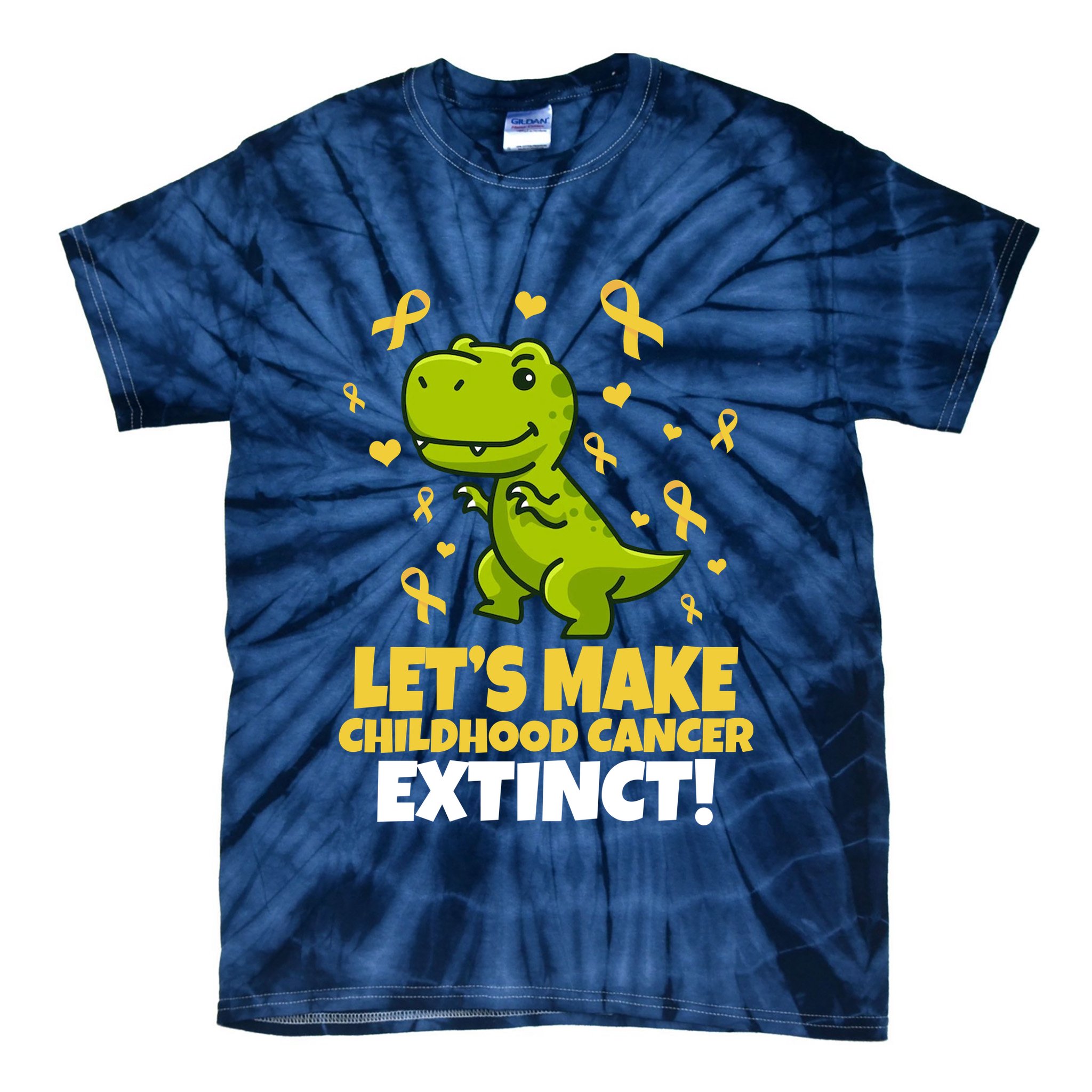 Let's Make Childhood Cancer Extinct Trex Tie-Dye T-Shirt