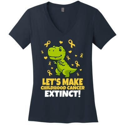 Let's Make Childhood Cancer Extinct Trex Women's V-Neck T-Shirt