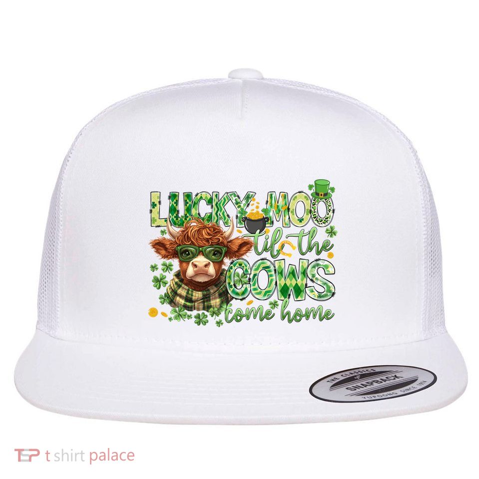 Lucky Moo Cow Funny St PatrickS Day Flat Bill Trucker Hat