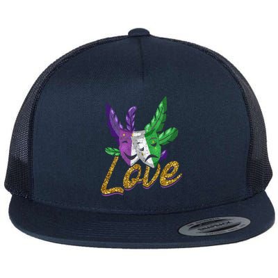 Love Masquerade Carnival Celebration Mardi Gras Gift Flat Bill Trucker Hat