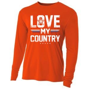 Love My Country Retro Patriotic America Veteran's Day Funny Gift Cooling Performance Long Sleeve Crew