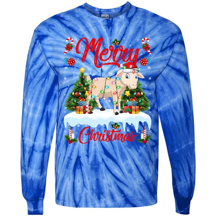 Lamb Merry Christmas Tree Lighting Santa Lamb Xmas Meaningful Gift Tie-Dye Long Sleeve Shirt