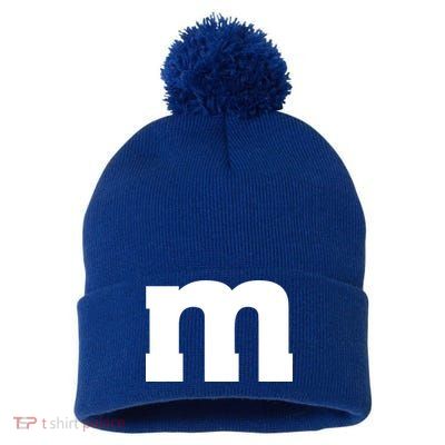 Letter M Capital Alphabet Pom Pom 12in Knit Beanie