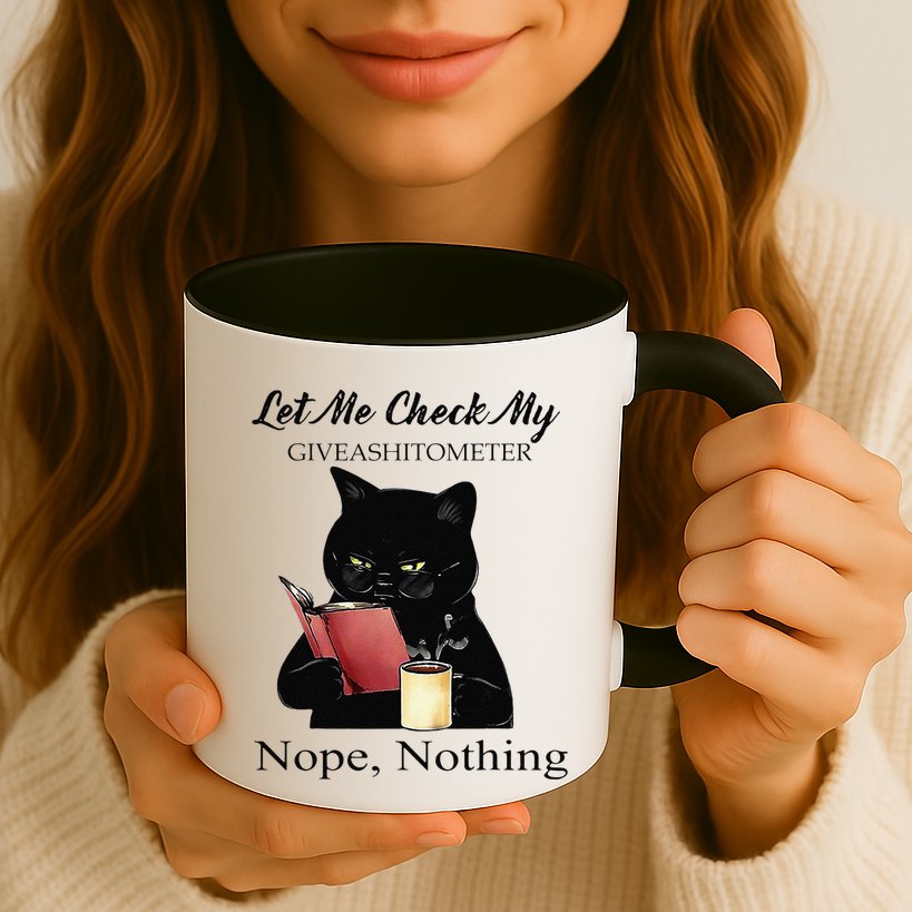 Let Me Check My Giveashitometer Nope Nothing Black Cat Mug