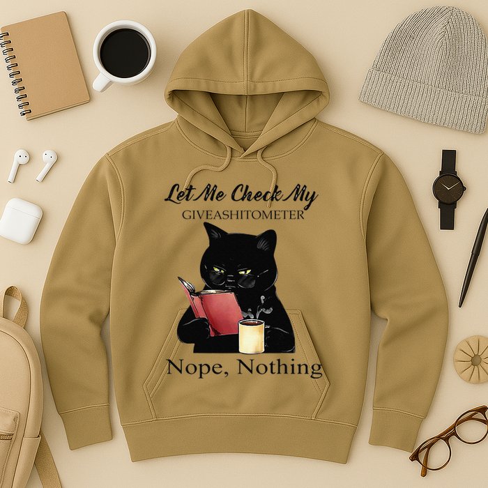 Let Me Check My Giveashitometer Nope Nothing Black Cat Hoodie