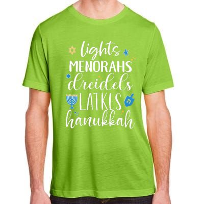 Lights Menorahs Dreidels Latkes Hanukkah Jewish Adult ChromaSoft Performance T-Shirt