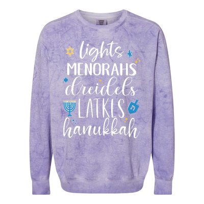 Lights Menorahs Dreidels Latkes Hanukkah Jewish Colorblast Crewneck Sweatshirt