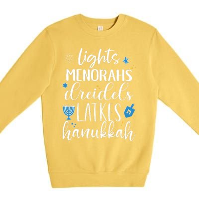 Lights Menorahs Dreidels Latkes Hanukkah Jewish Premium Crewneck Sweatshirt