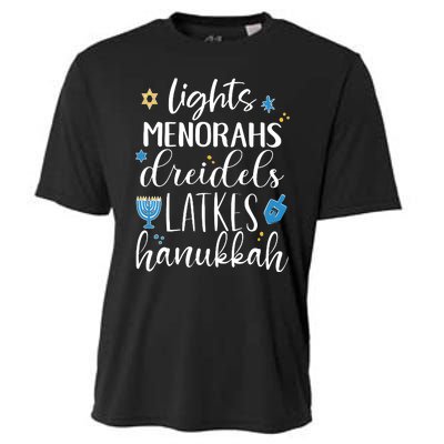 Lights Menorahs Dreidels Latkes Hanukkah Jewish Cooling Performance Crew T-Shirt