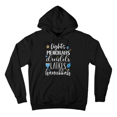 Lights Menorahs Dreidels Latkes Hanukkah Jewish Hoodie