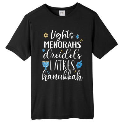 Lights Menorahs Dreidels Latkes Hanukkah Jewish Tall Fusion ChromaSoft Performance T-Shirt