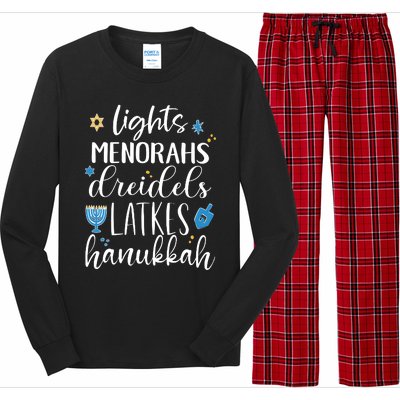 Lights Menorahs Dreidels Latkes Hanukkah Jewish Long Sleeve Pajama Set