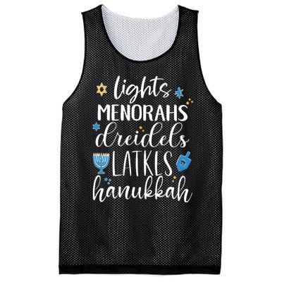 Lights Menorahs Dreidels Latkes Hanukkah Jewish Mesh Reversible Basketball Jersey Tank