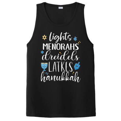 Lights Menorahs Dreidels Latkes Hanukkah Jewish PosiCharge Competitor Tank