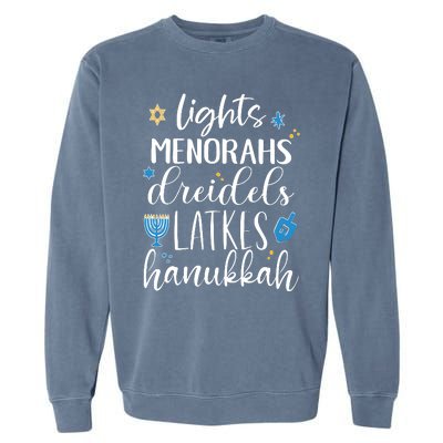 Lights Menorahs Dreidels Latkes Hanukkah Jewish Garment-Dyed Sweatshirt