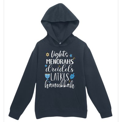 Lights Menorahs Dreidels Latkes Hanukkah Jewish Urban Pullover Hoodie