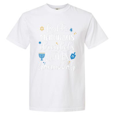 Lights Menorahs Dreidels Latkes Hanukkah Jewish Garment-Dyed Heavyweight T-Shirt