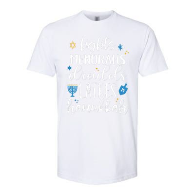 Lights Menorahs Dreidels Latkes Hanukkah Jewish Softstyle CVC T-Shirt