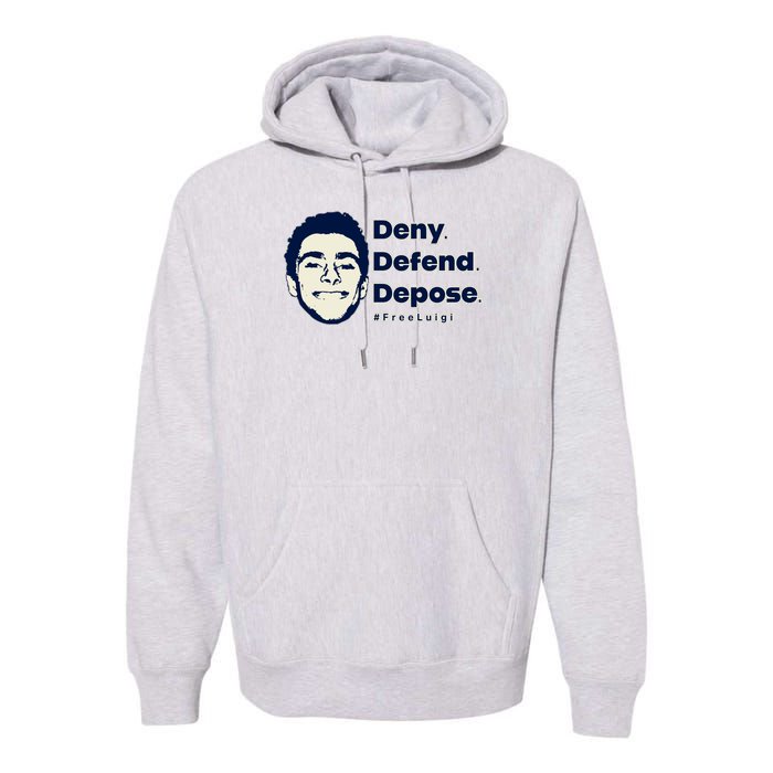 Luigi Mangione Deny Defend Depose — Free Luigi Premium Hoodie