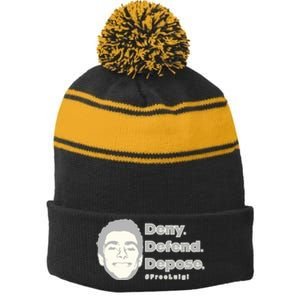 Luigi Mangione Deny Defend Depose — Free Luigi Stripe Pom Pom Beanie