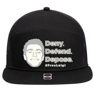 Luigi Mangione Deny Defend Depose — Free Luigi 7 Panel Mesh Trucker Snapback Hat