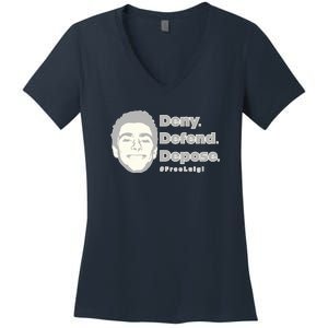 Luigi Mangione Deny Defend Depose — Free Luigi Women's V-Neck T-Shirt