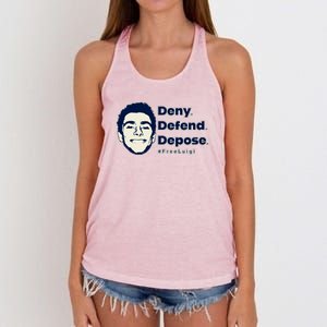 Luigi Mangione Deny Defend Depose — Free Luigi Women's Knotted Racerback Tank