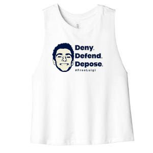 Luigi Mangione Deny Defend Depose — Free Luigi Women's Racerback Cropped Tank