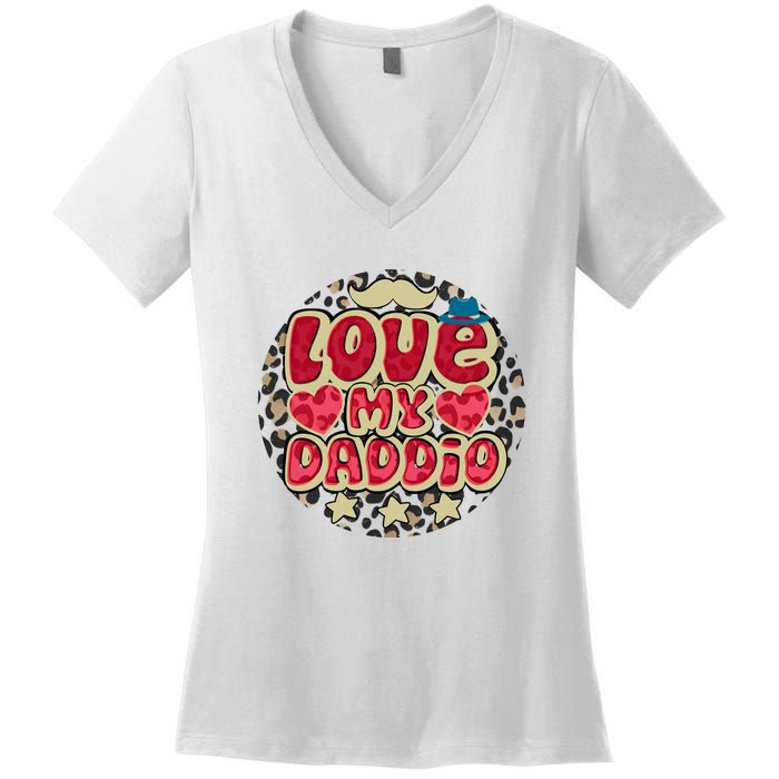 Love My Daddio Fathers Day Funny Super Daddio Women's V-Neck T-Shirt