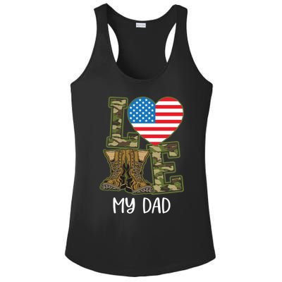 Love My Dad Veterans Day Boots Proud Military Us Flag Great Gift Ladies PosiCharge Competitor Racerback Tank