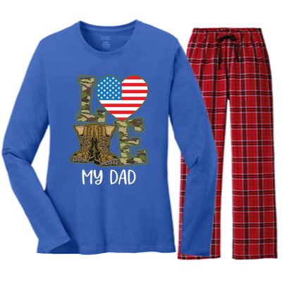 Love My Dad Veterans Day Boots Proud Military Us Flag Great Gift Women's Long Sleeve Flannel Pajama Set 