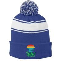 Lake My Day Perfect Vacation On The Lake Outdoor Adventure Gift Stripe Pom Pom Beanie