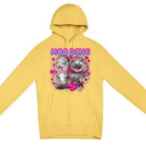 Love Moo Deng Funny Cute Hippo Meme Premium Pullover Hoodie