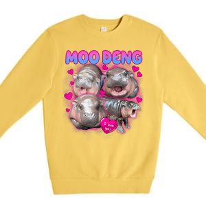 Love Moo Deng Funny Cute Hippo Meme Premium Crewneck Sweatshirt