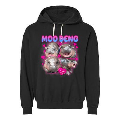 Love Moo Deng Funny Cute Hippo Meme Garment-Dyed Fleece Hoodie