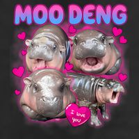 Love Moo Deng Funny Cute Hippo Meme 7 Panel Mesh Trucker Snapback Hat